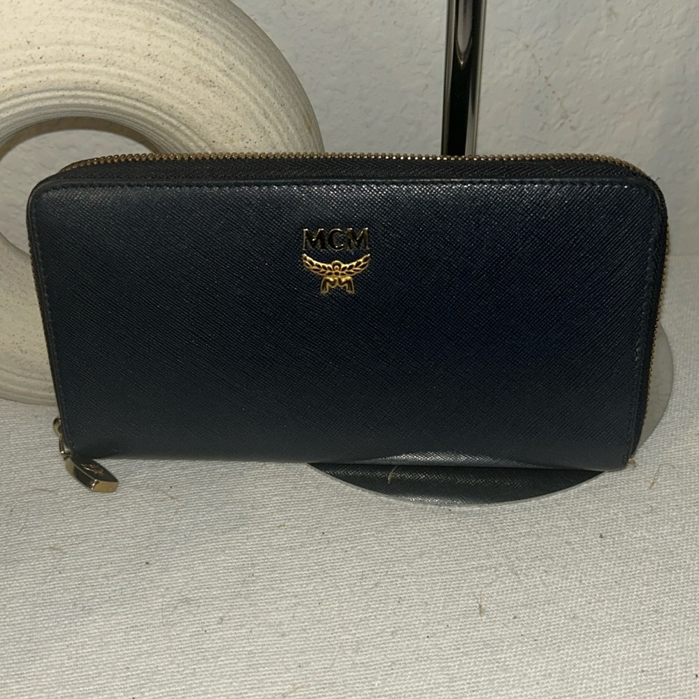 MCM Long zippy navy blue wallet